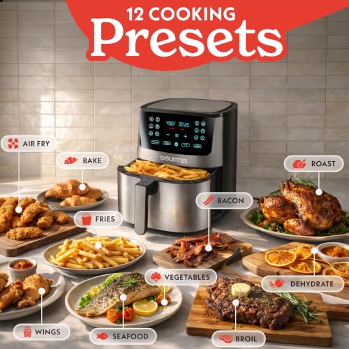 8 Qt Air Fryer with 12 Presets - Stainless Steel Large Capacity Kitchen Appliance