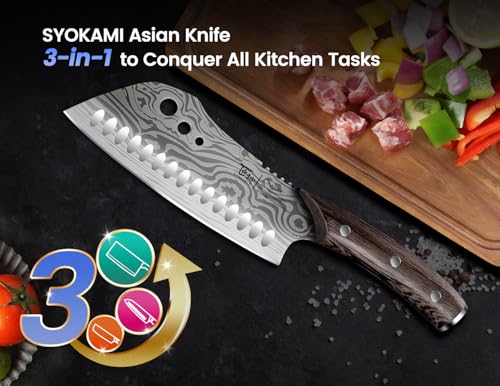SYOKAMI 7-Inch Chef Knife with Herb Stripper - Asian Kitchen Cleaver