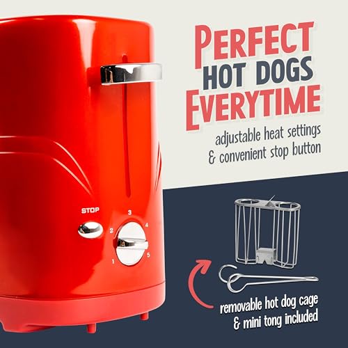 Nostalgia Metallic Red Retro Pop-Up Hot Dog Toaster for 2 Hot Dogs & Buns