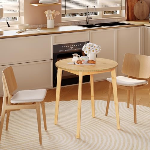 Natural Bamboo Round Dining Table for 2 - Compact Kitchen & Small Space
