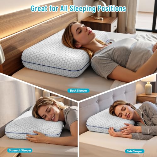 CushyOasis Memory Foam Bed Pillows Set of 2 - Standard Size, Supportive & Washable