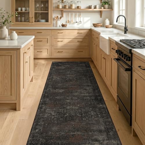 Volcano Charcoal Washable 2'6" x 8' Non-Slip Hallway Runner Rug - Dark Charcoal