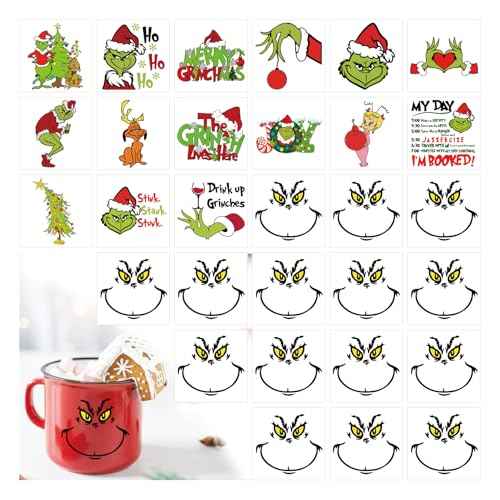 30 Pcs Christmas Face Decal Stickers for Crafts Small 3 Inch Rub on Transfers UV Vinyl Faces Eyes Pitcher Decals for Ornaments Glass Drinking Cups Wood Decorations Balls Party Supplies (hoho30)