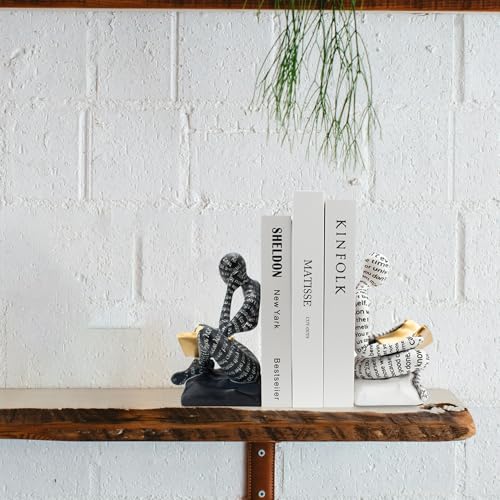 BANOMII Heavy Duty Readers Bookends for Shelves - Modern Black & White Decor