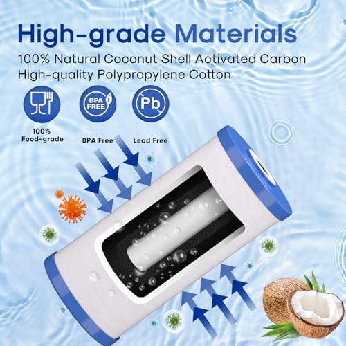ICEPURE 5 Micron 10x4.5-Inch Whole House Sediment and Carbon Water Filter 4 Pack with PP Cotton + Activated Carbon