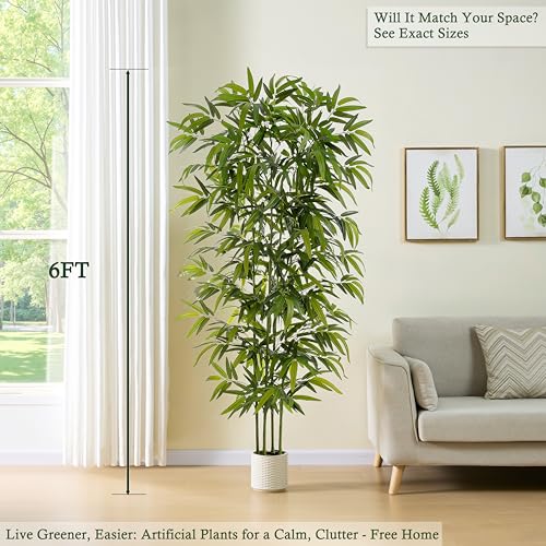 White 6FT Artificial Bamboo Tree - Faux Tall Plant for Home Decor