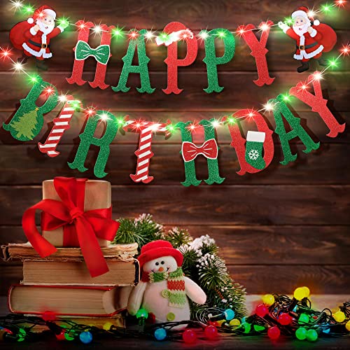 Happy Birthday Banner with Lights - 9.8ft 8-Mode Christmas Party Garland for Kids