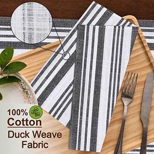 RUVANTI Cloth Napkins Set of 12 Cotton 100%, 20x20 Inches Napkins Cloth Washable, Soft, Absorbent. Cotton Napkins for Parties, Christmas, Thanksgiving, Weddings, Dinner Napkins Cloth - Grey Stripes