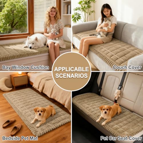 Hyha Washable Non-Slip Plush Flannel Couch Cover for Dogs, Khaki 27.6"x70.9"