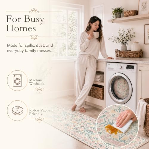 Wonnitar 6x9 Pink Floral Washable Area Rug for Bedroom & Nursery, Non-Slip Boho Carpet