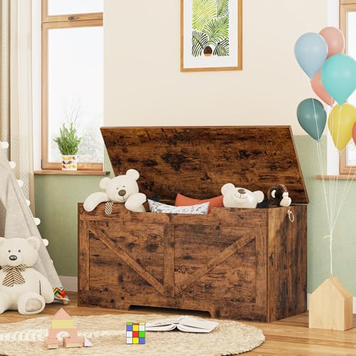 Storage Chest with U-Shaped Pull - Rustic Brown, 39.4”L x 15.7”W x 19.5”H - Toy, Shoe or Blanket Organizer