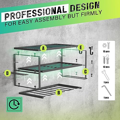 Power Tool Organizer Wall Mount with 4 Drill Holders - Heavy Duty Steel Storage Rack