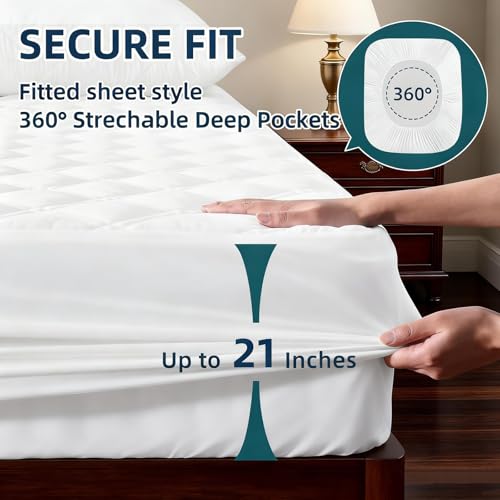 Queen Waterproof Mattress Protector - All-Fit Deep Pocket Cover 60x80x18 White