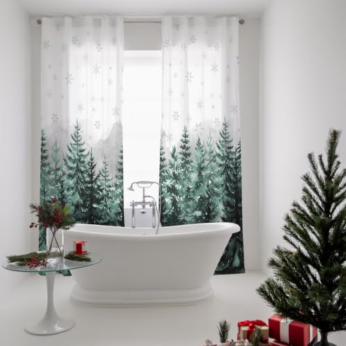 Tersuger 52"W x 96"L Christmas Tree Forest Semi Sheer Curtains - Pack of 2