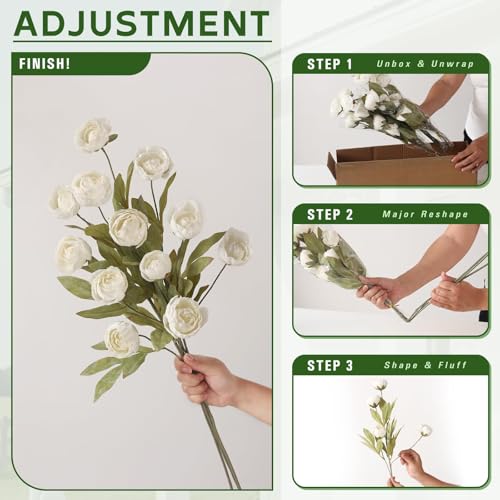 Artificial Peony Flower Stems 27 Inch Cream - 6 Pack for Vase Decor