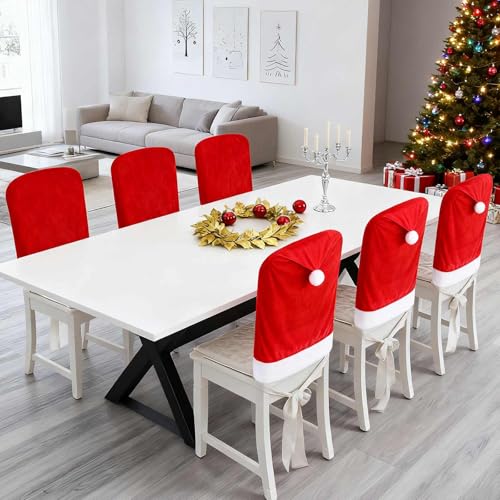 6Pcs Christmas Chair Covers 19.6 x 23.6 in Santa Hat Style for Indoor Dining - YILEGSYO