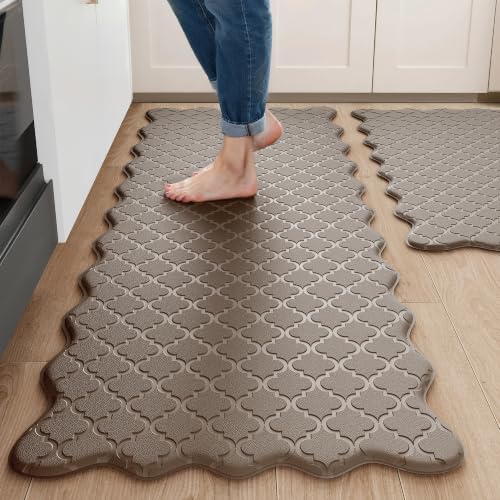 Arenarug 2-Piece Brown Scalloped Kitchen Floor Mats, 17.3x30+17.3x47 inches