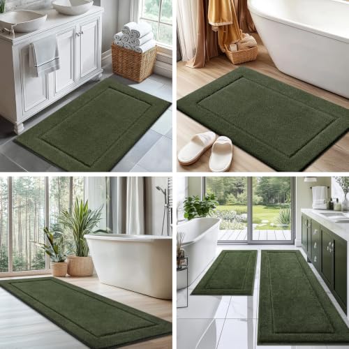 DOMUSTEX Sage Green Bathroom Rug 24x60 Inches, Non-Slip Absorbent Bath & Hallway Runner
