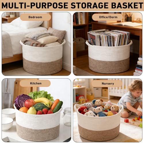 115L Extra Large Woven Laundry Basket - White & Brown, Collapsible Storage