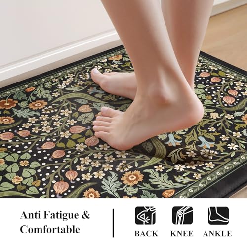 Collive Black Non-Slip Washable Kitchen Floor Mats Set of 2, 17.3x47 & 17.3x29 inches