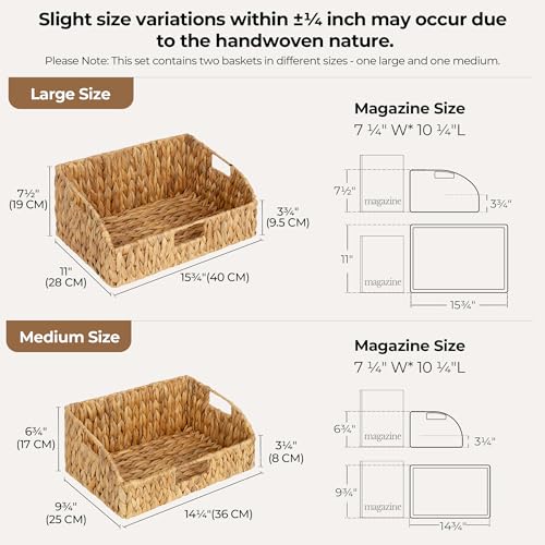 StorageWorks Hyacinth Pantry Baskets 2-Pack Natural Water Hyacinth, 15¾"L x 11"W x 7½"H & 14¼"L x 9¾"W x 6¾"H