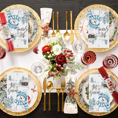 Horaldaily 50 Christmas Disposable Paper Decorative Guest Napkins, Pine Tree Snowman Hand Towel for Party Lunch Dinner Kitchen Bathroom