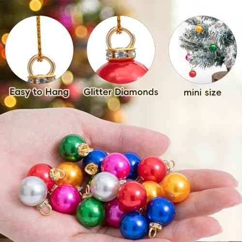 60PCS Christmas Mini Balls Ornaments£¬Mini Glitter Christmas Balls Xmas Tree Hanging Decorations Pendants for Xmas Tree Outdoor Indoor DIY Craft Party Supplies,0.6"/16mm
