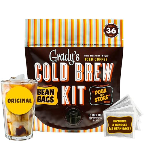 Grady’s Cold Brew Original Kit - 12 Ground Coffee & Chicory Pouches, Makes 36 Drinks — New Orleans Style, Variation 1