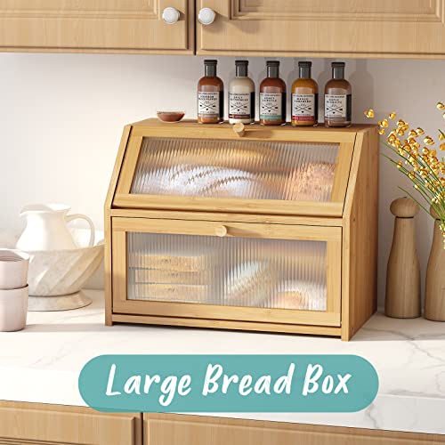Vriccc Natural Large Bamboo Double Layer Bread Box – Kitchen Counter Storage