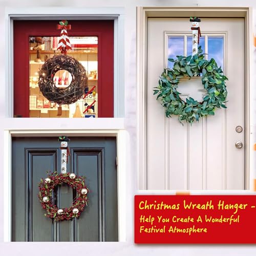 2-Pack Metal Candy Cane & Snowman Wreath Hangers for Front Door - Red, White, Black