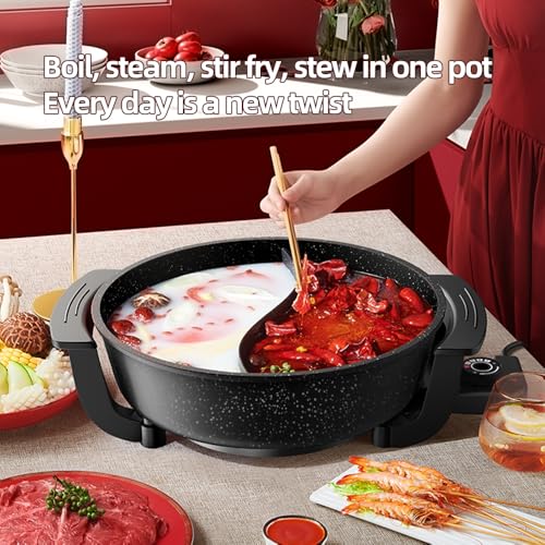 AORAN 6.4 Quart Electric Hot Pot with Divider, Non-Stick Smokeless Cooking Set