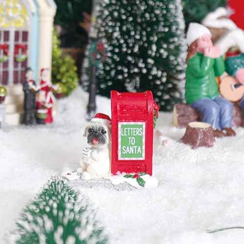 Christmas Village Accessories Dog Read Letter Village Set Cute Puppy Mailbox Collection Resin Statues for Vacations Home Christmas Decorations