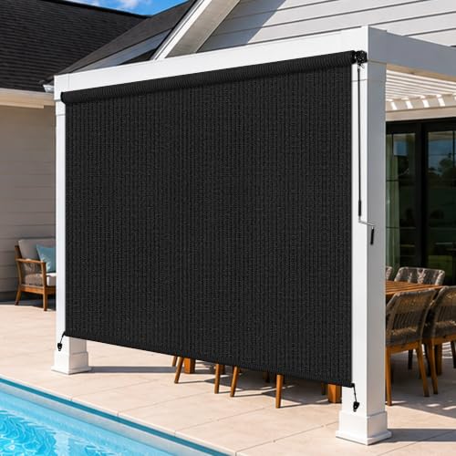 Zephyr Place Black 96x96 Outdoor Roller Shades Cordless UV Block Patio Blinds