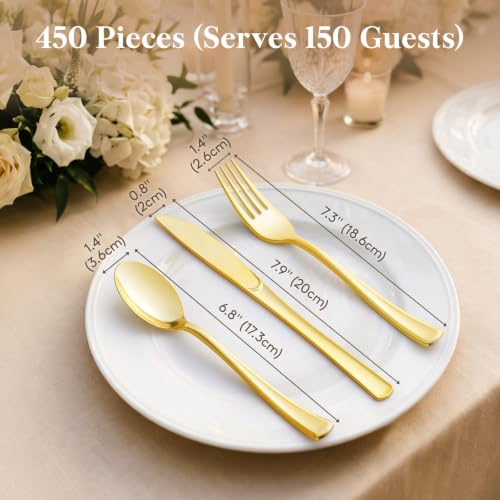 Heavy Duty Gold Plastic Disposable Utensils Set - 450 Pcs, Elegant Finish