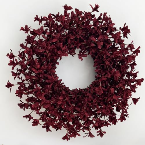 24 Inch Burgundy Fall Wreath with Artificial Forsythia for Front Door