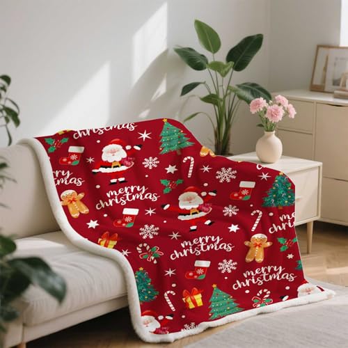 Christmas Blanket Red Christmas Throw Blanket for Boys Girls, Winter Holiday Fleece Blankets, Soft, Flannel, Warm, Cute Xmas Santa Claus Kids Bed Blankets All Season for Bedroom Living Room 50X60 Inch