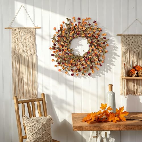 CHEAWRTZ 24in Fall Wreath with Handcrafted Paper Flowers - Deep Red & Orange