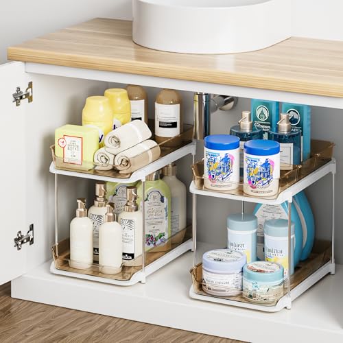 Delamu Amber 4 Pack Multi-Purpose Under Sink & Pantry Organizer with Movable Dividers