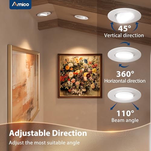 6 Inch Retrofit Eyeball Gimbal Can Lights - Metal Trim, Adjustable Angles, 6-Pack