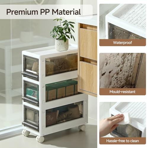 Gray Plastic 3 Drawer Storage Organizer Cart - Narrow Mobile Storage