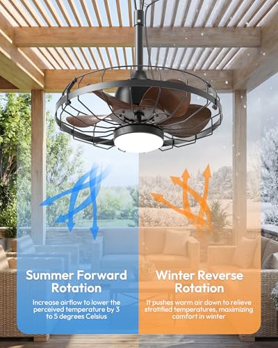 Yeeke 20-Inch Outdoor Ceiling Fan with Light, Weatherproof IP65 Patio Fan