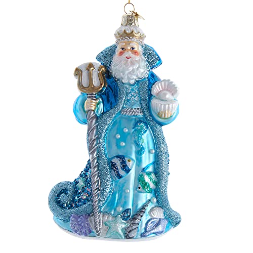Kurt Adler 7-Inch Under The Sea Santa Glass Ornament - Holiday Decor