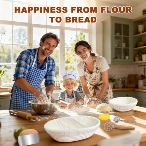 Qalvyn Yellow Sourdough Starter Kit with Proofing Baskets & Accessories — Beginner Baking Set
