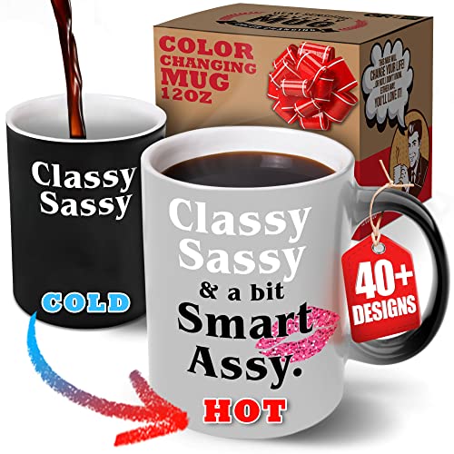 GR8AM Classy Sassy 12oz Color-Changing Ceramic Coffee Mug - Funny Gift for Women