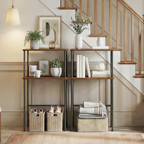 HOOBRO Rustic Brown & Black Narrow Console Table 15.7" Entryway Storage