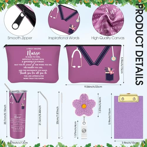 Willinglong Nurse Appreciation Gift Set - Purple, 5 Pcs with Tote, Tumbler, Canvas Bag & Badge Reel