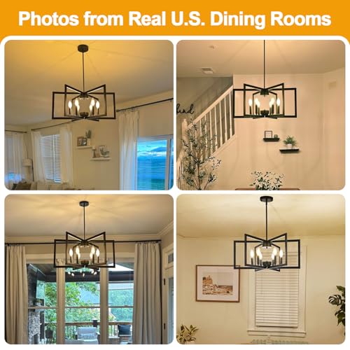 Matte Black 6-Light Adjustable Chandelier for Dining Room & Kitchen Island - No Assembly Needed