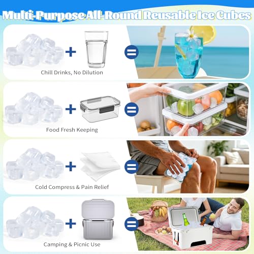 Transparent Square Reusable Ice Cubes - 380 Pack for Drinks & Cold Therapy