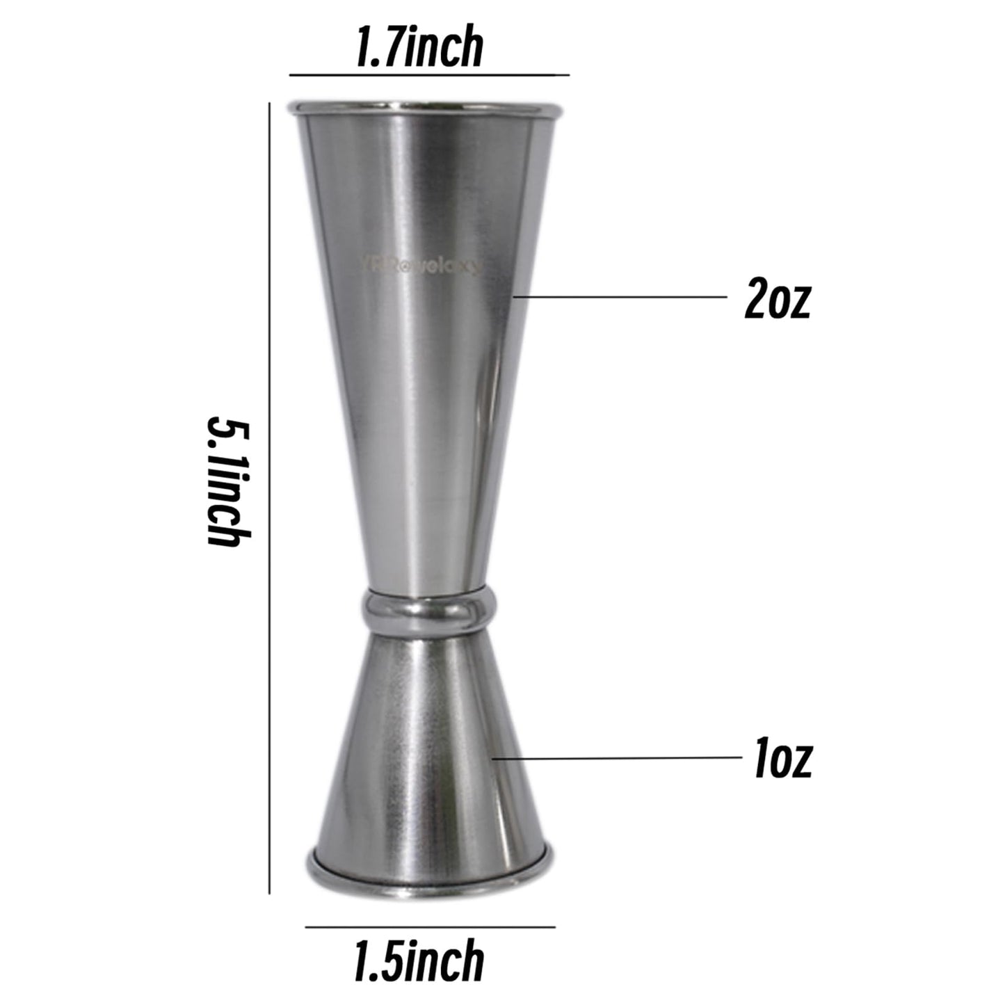 YR Rowelaxy cocktail jigger，double-sided jigs made of stainless steel, 2 oz & 1 oz （2PCS） Precise Bartender Tool for Cocktail Shaker Sets,jigger for bartending, Home Bars & Mixology