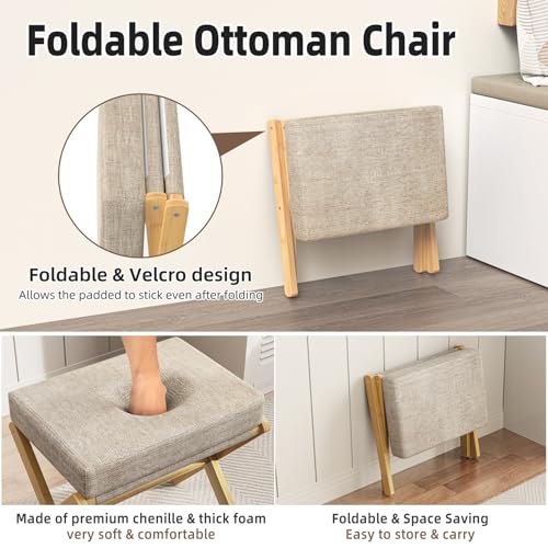 BAMBOOHOMIE Foldable Bamboo Foot Stool with Thick Foam Cushion - Natural Brown